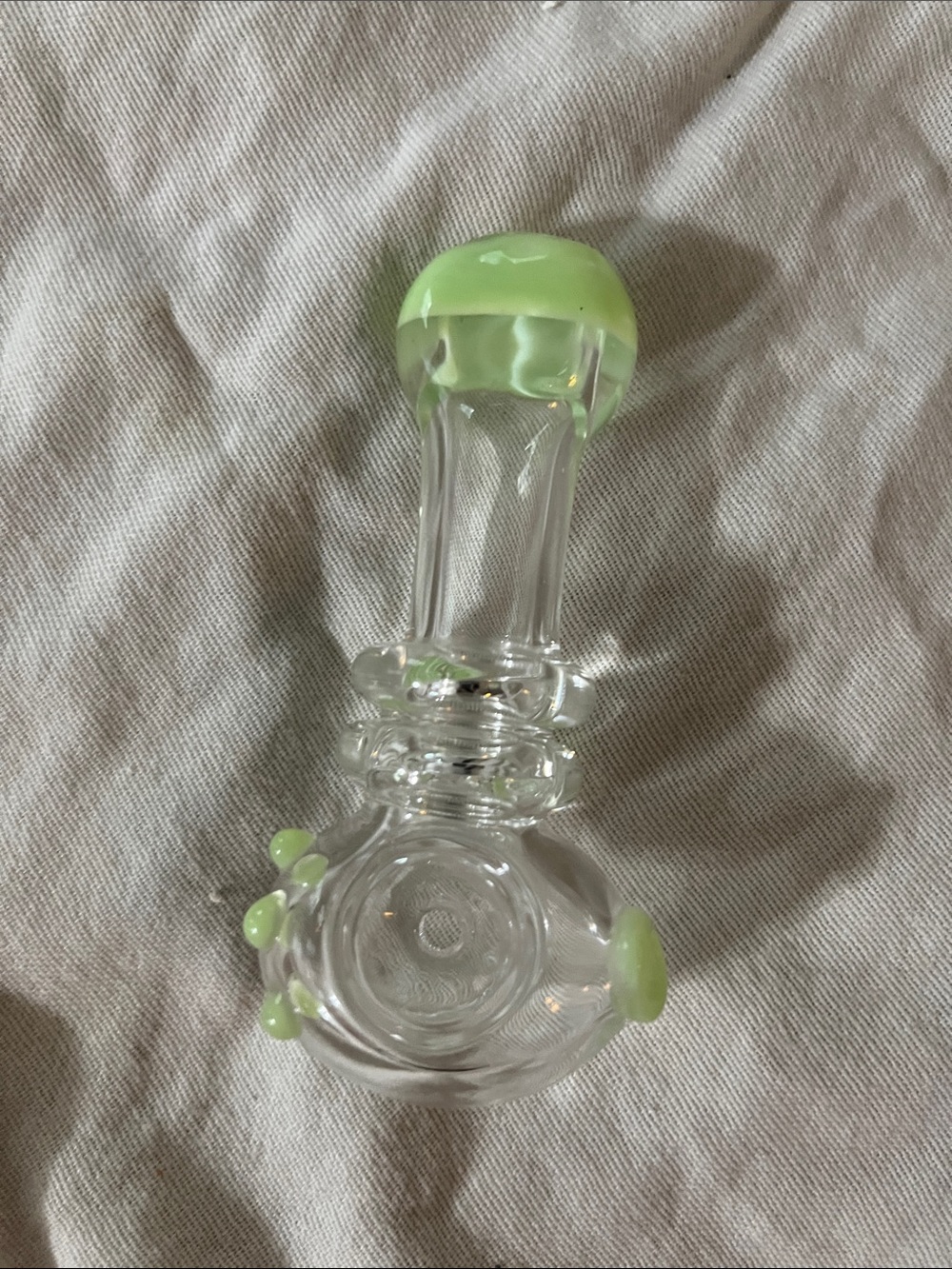 Clear Glass Hand Piece with Lime Green Accents